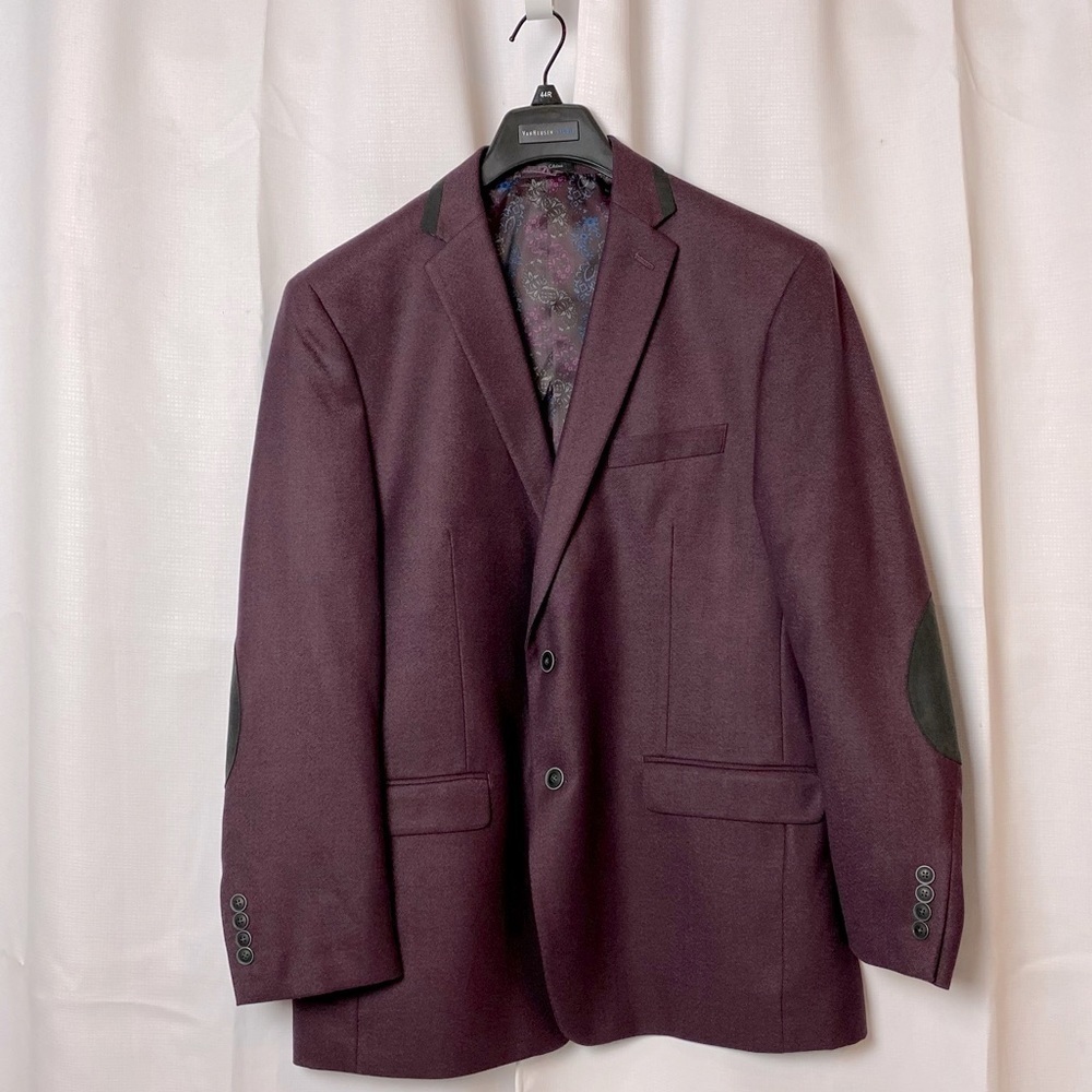 Van Heusen Faux Leather Collar Trim/Elbow Patches Nwot Snazzy Poly Blend Blazer